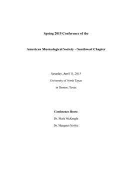 Spring 2015 Conference of the American Musicological Society