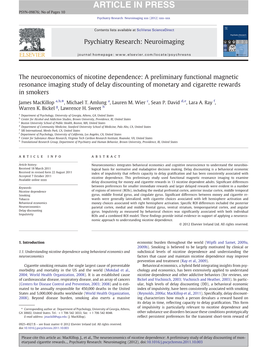 The Neuroeconomics of Nicotine Dependence: a Preliminary Functional Magnetic Resonance Imaging Study of Delay Discounting of Monetary and Cigarette Rewards in Smokers