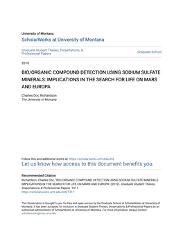 Bio/Organic Compound Detection Using Sodium Sulfate Minerals: Implications in the Search for Life on Mars and Europa