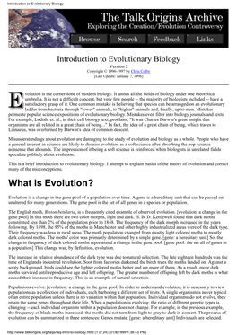 Introduction to Evolutionary Biology