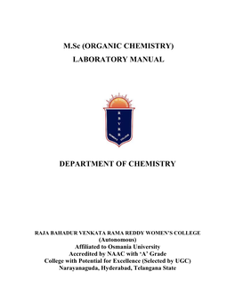 M.Sc (ORGANIC CHEMISTRY) LABORATORY MANUAL