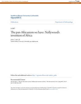 The Pan-Africanism We Have: Nollywood's Invention of Africa