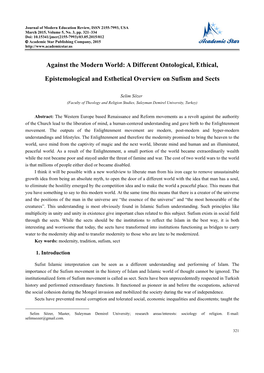 Against the Modern World: a Different Ontological, Ethical, Epistemological and Esthetical Overview on Sufism and Sects