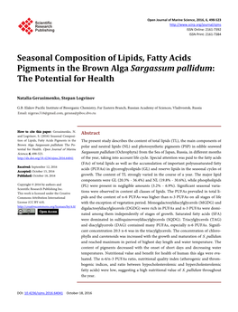 Seasonal Composition of Lipids, Fatty Acids Pigments in the Brown Alga Sargassum Pallidum: the Potential for Health