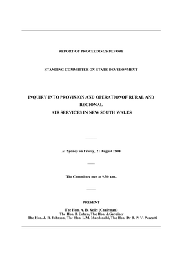 Inquiry Into Provision and Operationof Rural and Regional Air Services in New South Wales