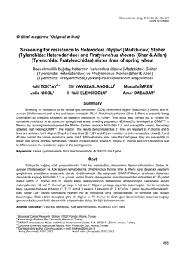 Screening for Resistance to Heterodera Filipjevi (Madzhidov