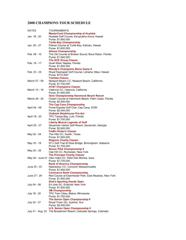 2008 Champions Tour Schedule