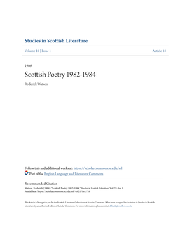 Scottish Poetry 1982-1984 Roderick Watson