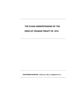 The Fijian Understanding of the Deed of Cession Treaty