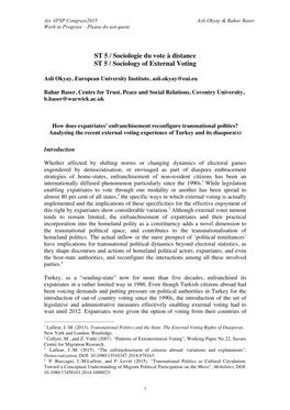 ST 5 / Sociologie Du Vote À Distance ST 5 / Sociology of External Voting