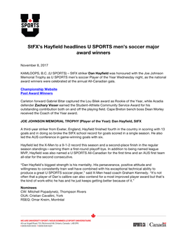 2017/11/08 Stfx's Hayfield Headlines U SPORTS Men's Soccer Major