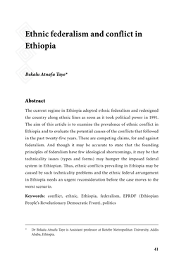 Ethnic Federalism and Conflict in Ethiopia