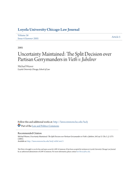 The Split Decision Over Partisan Gerrymanders in Vieth V. Jubelirer, 36 Loy