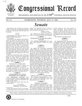 Congressional Record United States Th of America PROCEEDINGS and DEBATES of the 110 CONGRESS, SECOND SESSION