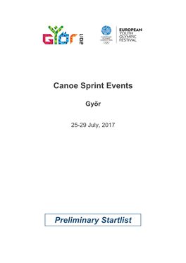 Canoe Sprint Events Preliminary Startlist