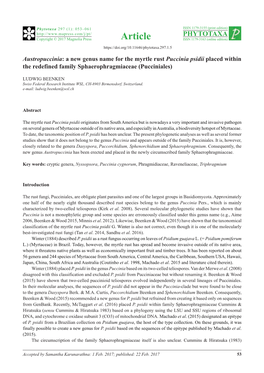 A New Genus Name for the Myrtle Rust Puccinia Psidii Placed Within the Redefined Family Sphaerophragmiaceae (Pucciniales)