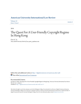 The Quest for a User-Friendly Copyright Regime in Hong Kong Peter K