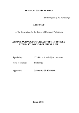 5716.01 – Azerbaijani Literature Philology Ma