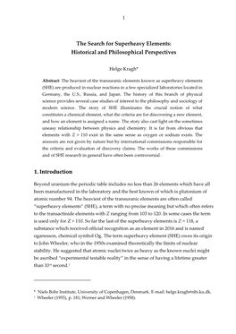 The Search for Superheavy Elements: Historical and Philosophical Perspectives 1. Introduction