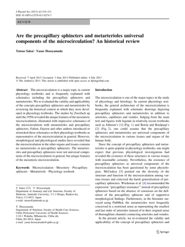 Are the Precapillary Sphincters and Metarterioles Universal Components of the Microcirculation? an Historical Review