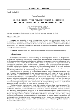 Degradation of the Forest Parks in Conditions of the Development of Lviv Agglomeration