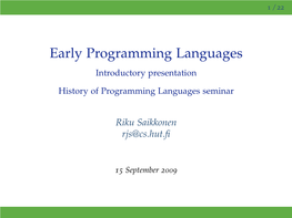 Early Programming Languages Introductory Presentation