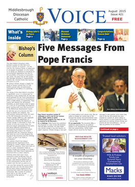 Five Messages from Pope Francis Mass of Thanksgiving for Bishop John Photos by Les Clark Photos by Les Continued from Page 1