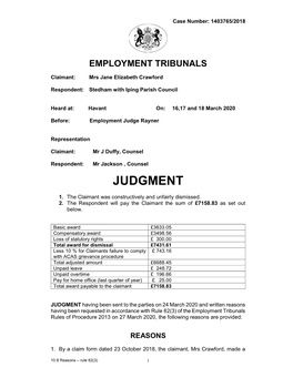 Jane Elizabeth Crawford V Stedham with Iping Parish Council