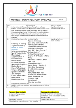 Mumbai –Lonavala Tour Package 2Days