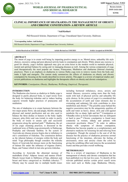 Clinical Importance of Shatkarma in the Management of Obesity and Chronic Constipation- a Review Article