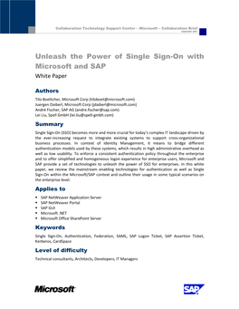 Unleash the Power of Single Sign-On with Microsoft and SAP White Paper