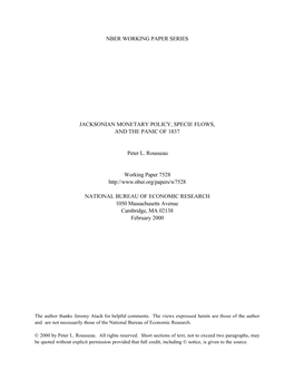 Jacksonian Monetary Policy, Specie Flows, and the Panic of 1837