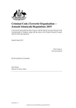 Terrorist Organisation— Jemaah Islamiyah) Regulations 2019
