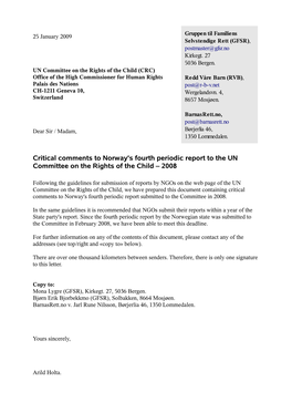 Critical Comments to Norway's Fourth Periodic Report to the UN Committee on the Rights of the Child – 2008