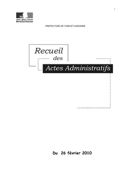 Recueil Des Actes Administratifs De La Préfecture De Tarn-Et- Garonne