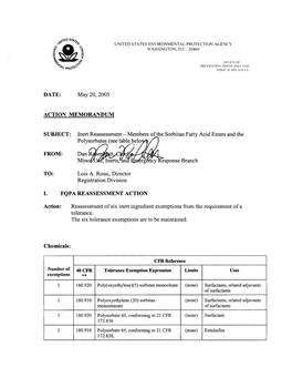 Inert Reassessment - Members of the Sorbitan Fatty Acid Esters and The