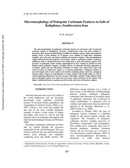 Micromorphology of Pedogenic Carbonate Features in Soils of Kohgilouye, Southwestern Iran