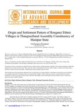 Origin and Settlement Pattern of Rongmei Ethnic Villages