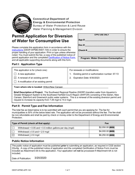 Permit Application for Diversion of Water for Consumptive Use (DEEP-WPMD-INST-100)