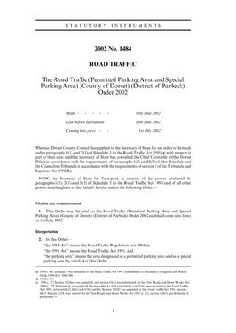 2002 No. 1484 ROAD TRAFFIC the Road Traffic