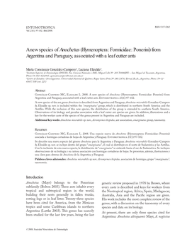 Hymenoptera: Formicidae: Ponerini) from Argentina and Paraguay, Associated with a Leaf Cutter Ants