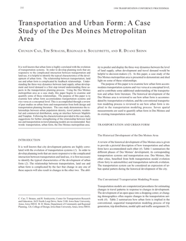 Transportation and Urban Form: a Case Study of the Des Moines Metropolitan Area