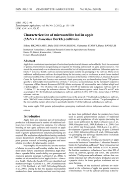 Characterization of Microsatellite Loci in Apple (Malus × Domestica Borkh.) Cultivars