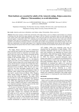 Moist Habitats Are Essential for Adults of the Antarctic Midge, Belgica Antarctica (Diptera: Chironomidae), to Avoid Dehydration