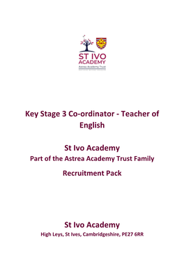 Key Stage 3 Co-Ordinator - Teacher of English