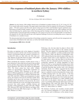 Fire Responses of Bushland Plants After the January 1994 Wildfires in Northern Sydney