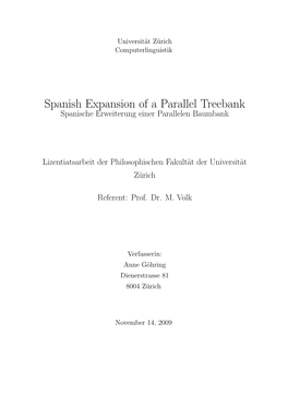 Spanish Expansion of a Parallel Treebank Spanische Erweiterung Einer Parallelen Baumbank