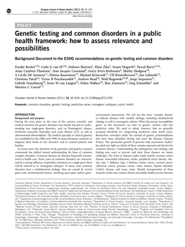 Genetic Testing and Common Disorders in a Public Health Framework: How to Assess Relevance and Possibilities