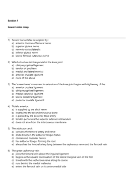 Section 1 Lower Limbs Mcqs 1) Tensor Fasciae Latae Is Supplied By