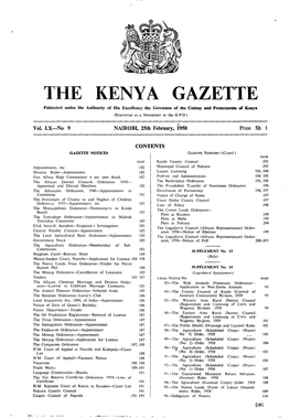 THE KENYA GAZETTE Publlsbed Under the Authority of HIS Excellency the Governor of the Colony and Protectorate of Kenya